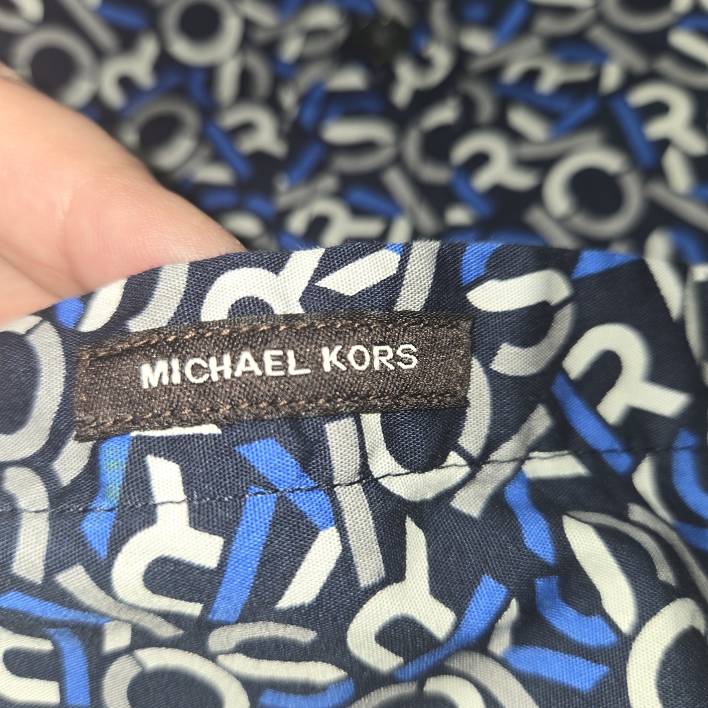 Michael Kors Men’s Button Down Shirt Small – Blue Logo Print Long Sleeved Shirt - Picture 7 of 7